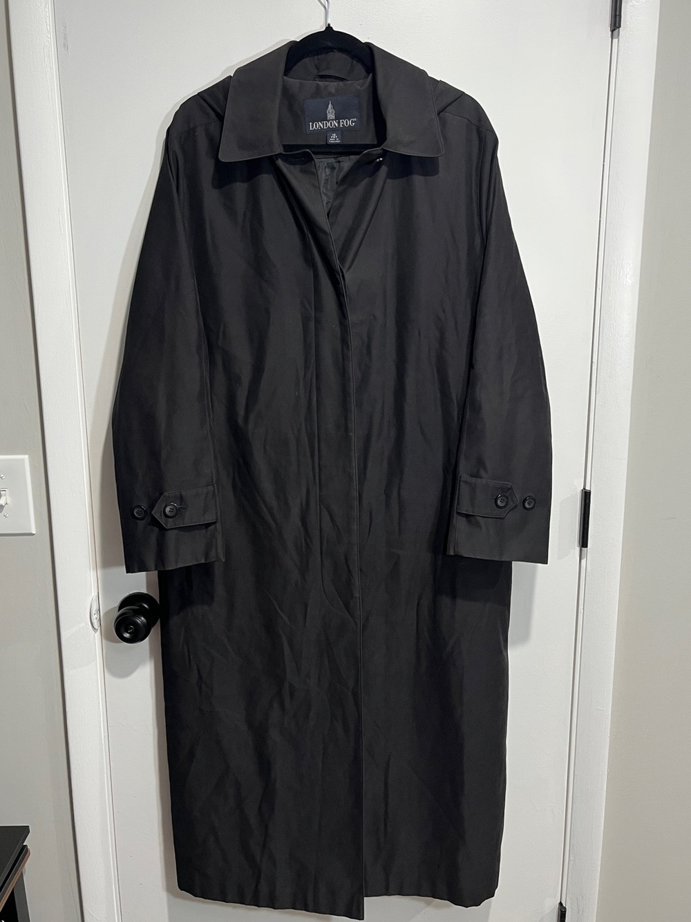 London Fog Black Trench Coat Petite 14P Classic Long Jacket